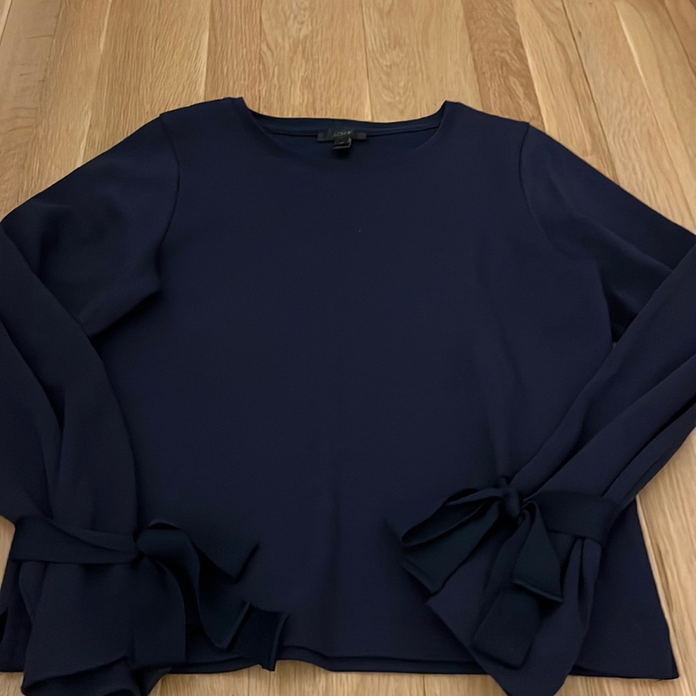 NWOT J Crew sweater with stylish arm wraps. Navy. Never worn.